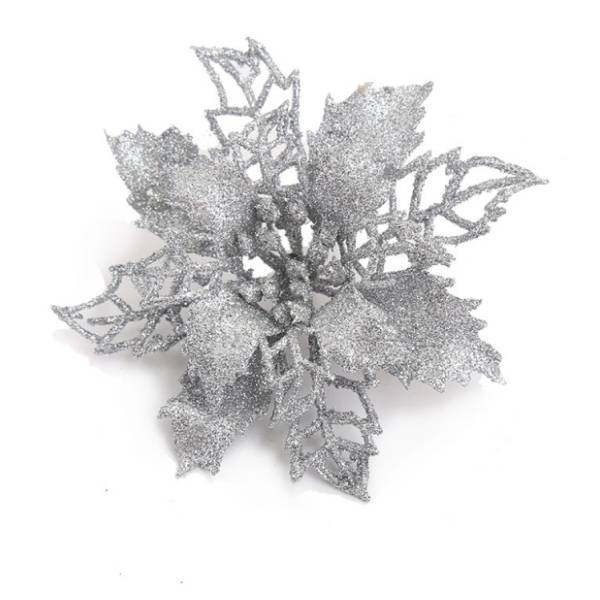 Novogodišnji ukras srebrni cvet 21cm