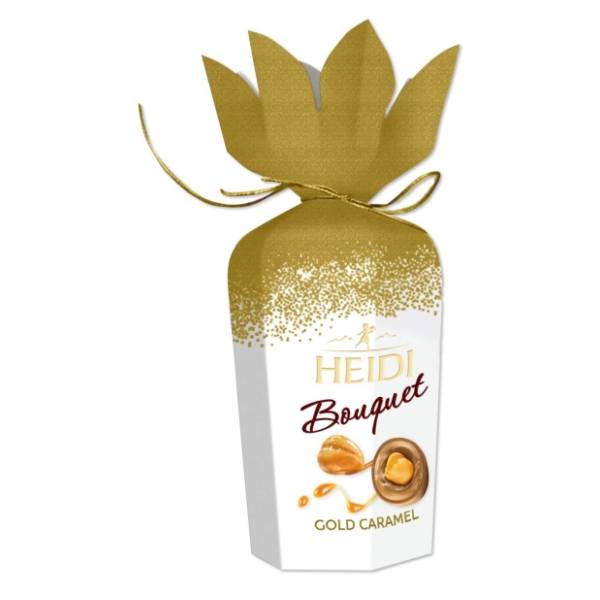 Bombonjera HEIDI Bouquet flower gold caramel 120g