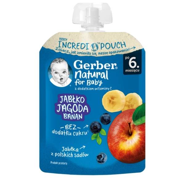 GERBER voćni pire jabuka, borovnica i banana 80g