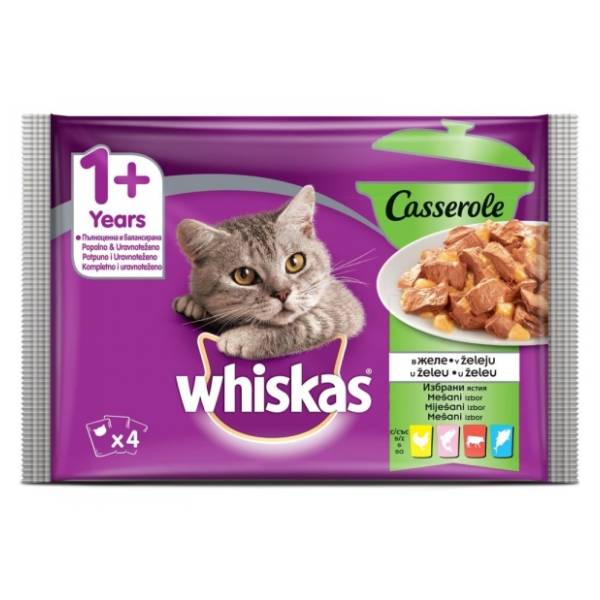 WHISKAS Casserole hrana za mačke mešani izbor u želeu 4x85g