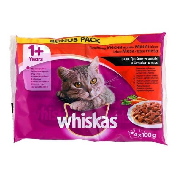 WHISKAS WHISKAS hrana za mačke meso i povrće 4x100gjelo 4x100g