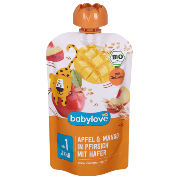 BABYLOVE jabuka mango u breskvi sa ovsenim pahuljicama 100g