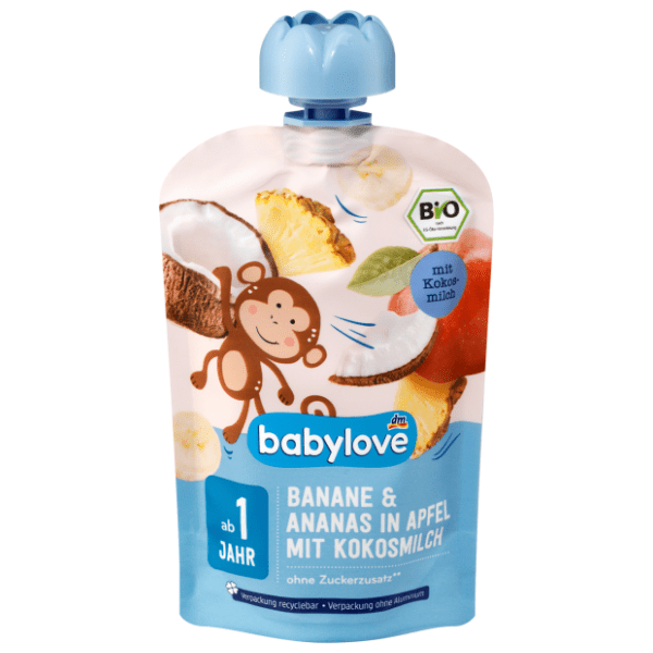 BABYLOVE voćni pire banana ananas u jabuci sa kokosovim mlekom 100g