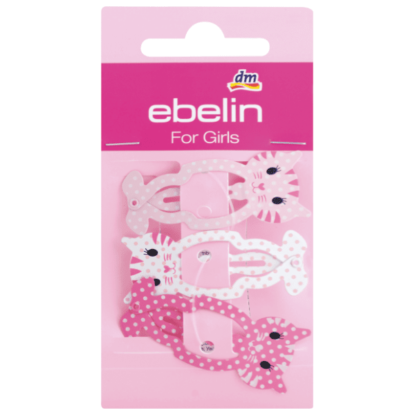 Dečije šnalice za kosu EBELIN maca roze 3kom
