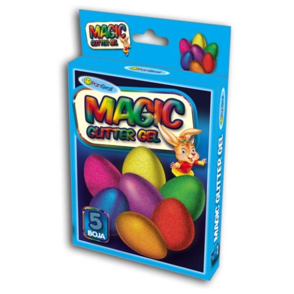 Gliter gel za ukrašavanje jaja magic PANGRAF 5kom + rukavica	