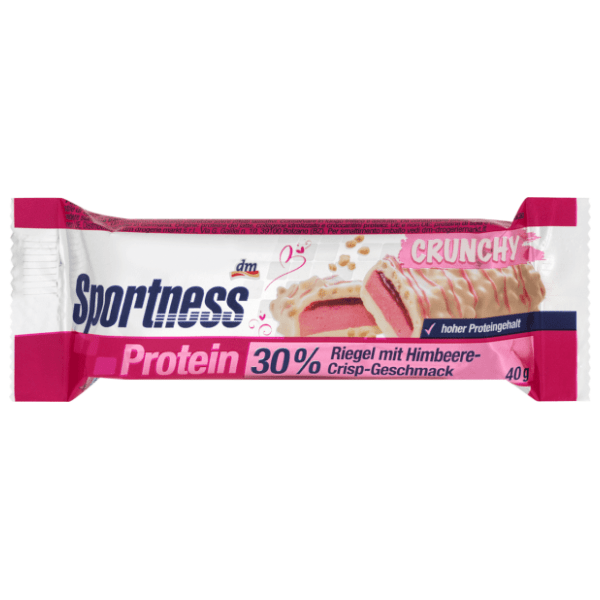 Štanglica SPORTNESS Crunchy energetska bela čokolada i malina 40g