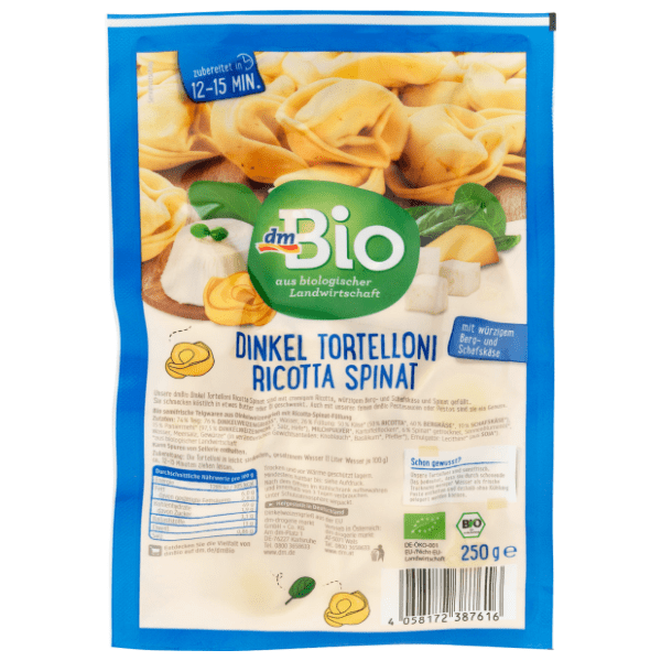Tortelini DM BIO od spelte sa rikotom i spanaćem 250g
