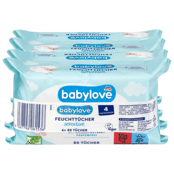 Vlažne maramice BABYLOVE sensitive 4x80kom