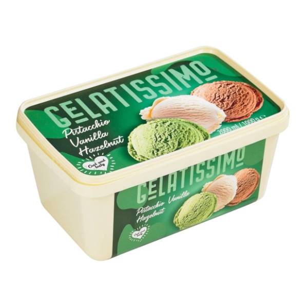 Sladoled GELATISSIMO lešnik vanila pistaći 2000ml