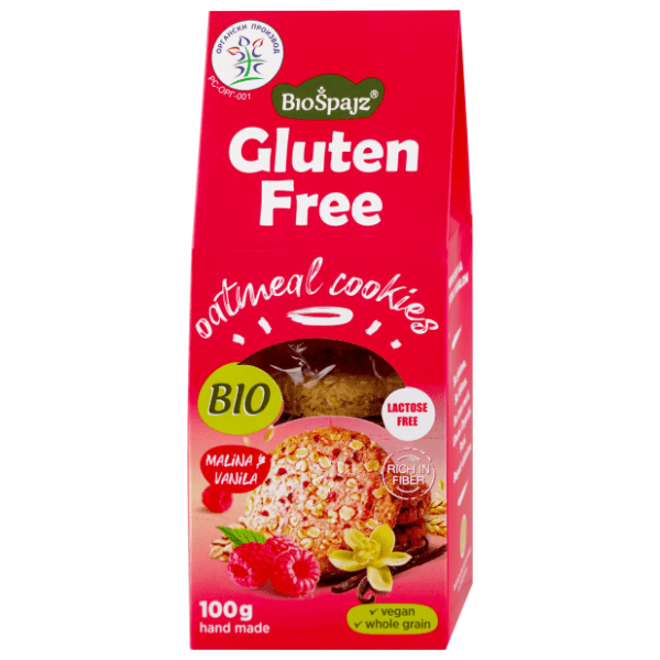 BIO ŠPAJZ ovseni keks malina i vanila bez glutena 100g