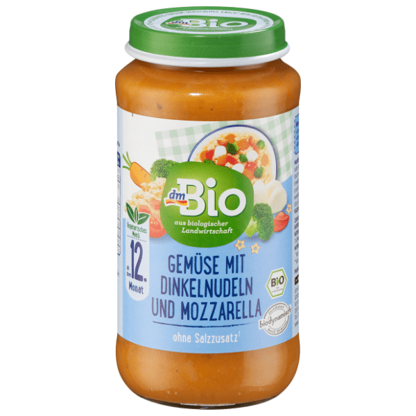 DM BIO kašica povrće testenina od spelte i mocarela 250g
