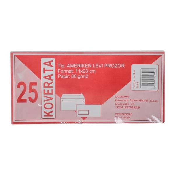 Koverta levi prozor 11x23cm Ameriken PIGNA 25kom