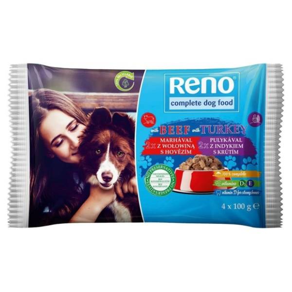 RENO hrana za pse goveđe i ćureće meso 4x100g