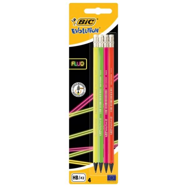 Grafitna olovka sa gumicom BIC evolution fluo 4kom