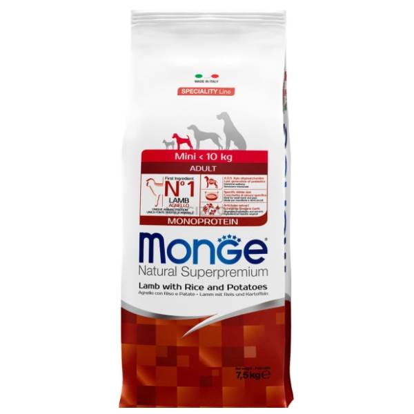 MONGE Mini adult hrana za pse jagnjetina pirinač 7,5kg