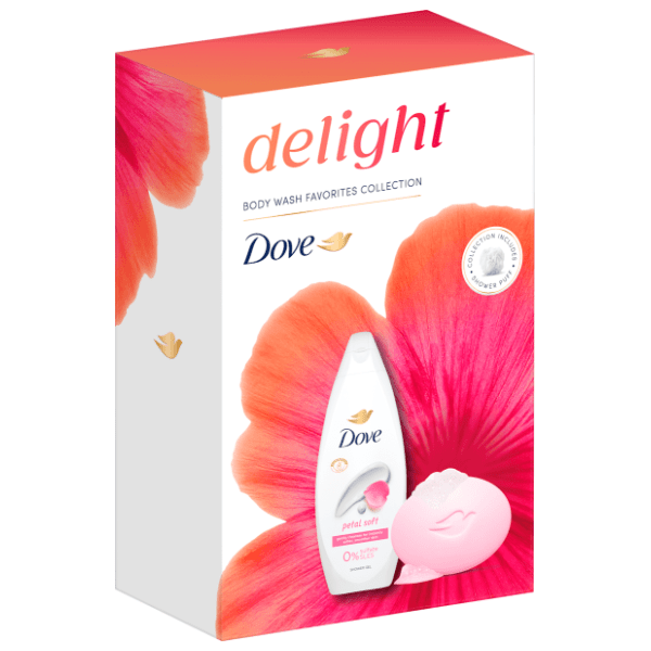 DOVE set Delight petal soft (gel za tuširanje, sapun i pufna)