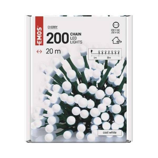 Svetleći niz sa 200 hladno belih LED dioda 20m Emos 