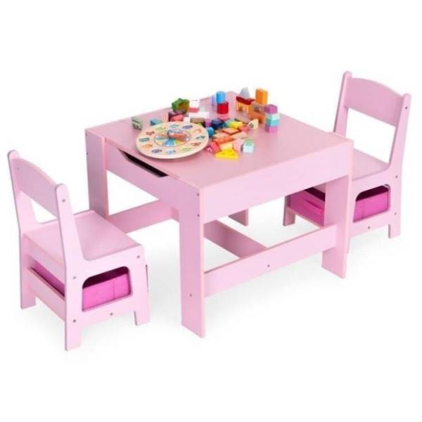 ECO TOYS dečiji sto i dve stolice sa tablom za pisanje pink