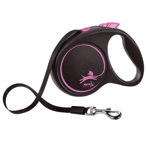 FLEXI Black design tape povodac za pse M 5m roze