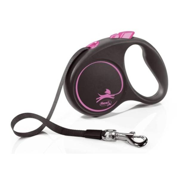 FLEXI Black design tape povodac za pse S 5m roze