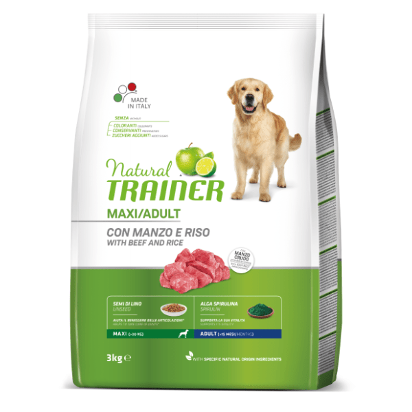 NATURAL TRAINER Maxi adult hrana za pse govedina i pirinač 3kg