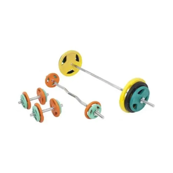GORILLA SPORTS set duga šipka + EZ šipka + Gumirani diskovi + 2 Bučice 108 kg