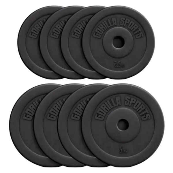 GORILLA SPORTS set tegova obloženih plastikom 30 kg (4x2,5 + 4x5 kg)