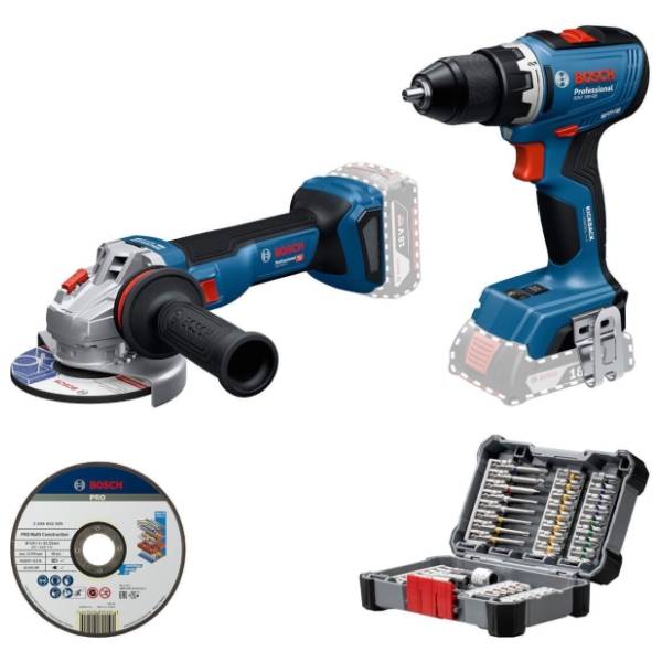 BOSCH aku set GSR 18V-65 + GWS 18V-11 + set bitova 0615A50091