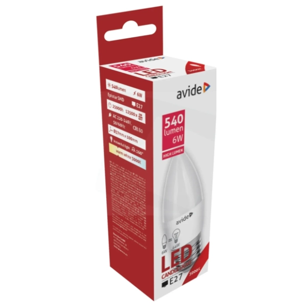 AVIDE LED sijalica E27 6W 3000K C37 SMD