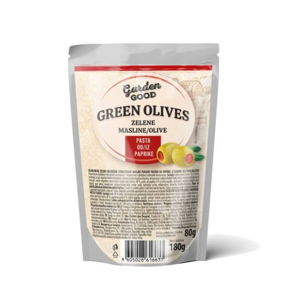 GARDEN GOOD zelene masline sa paprikom 180g