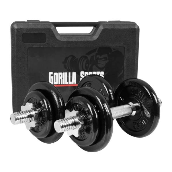 GORILLA SPORTS kofer sa 2 podesive bučice 20 kg