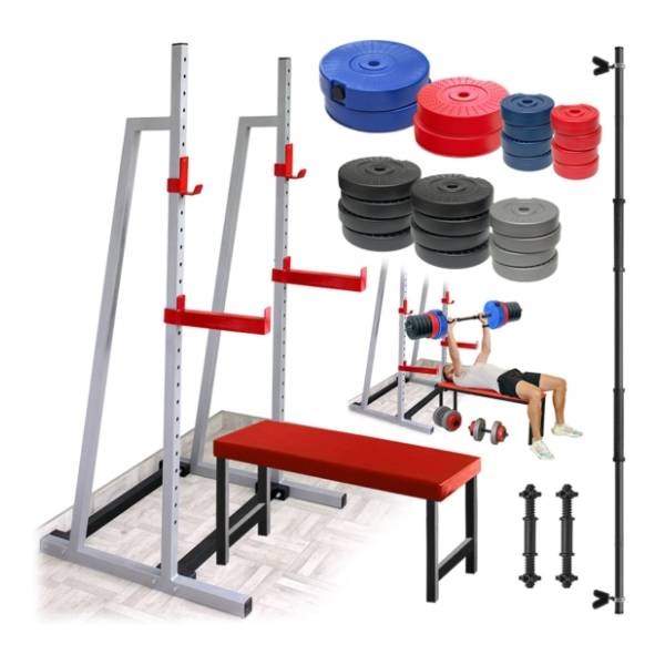 IRON SPORT ravna klupa sa setom tegova 118kg i 2+1 šipka