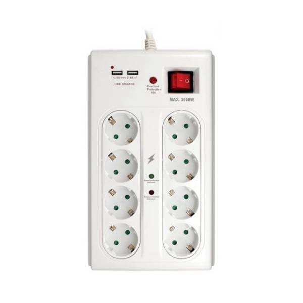 COMMEL produžni kabl 8 Na 1 + 2xUSB 3m H05VV-F 3x1/5