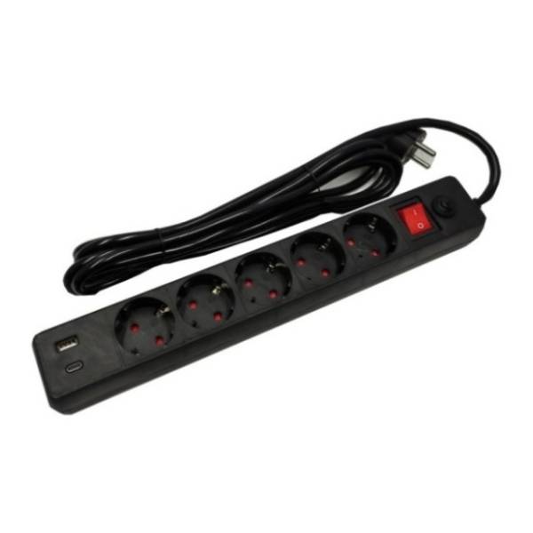 GEMBIRD produžni kabl 5 utičnica 3m USB-A+C SPG5-B-10(3G1.5)