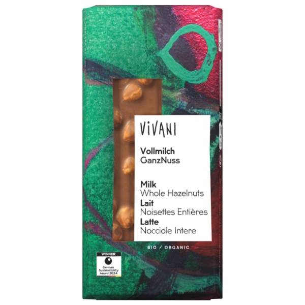 VIVANI mlečna čokolada celi lešnici 100g