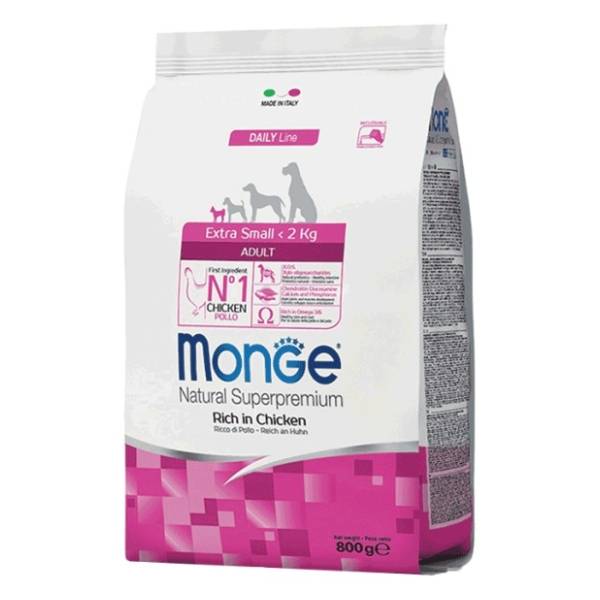 MONGE Extra small adult hrana za odrasle pse piletina 800g
