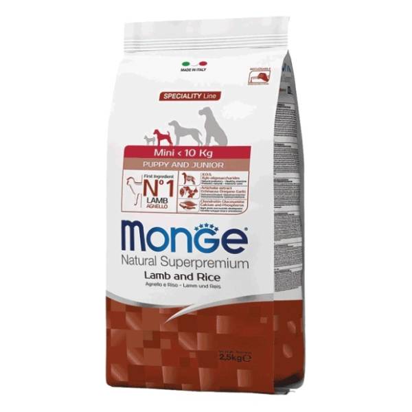 MONGE Monoprotein mini puppy & junior jagnjetina pirinač 2,5kg