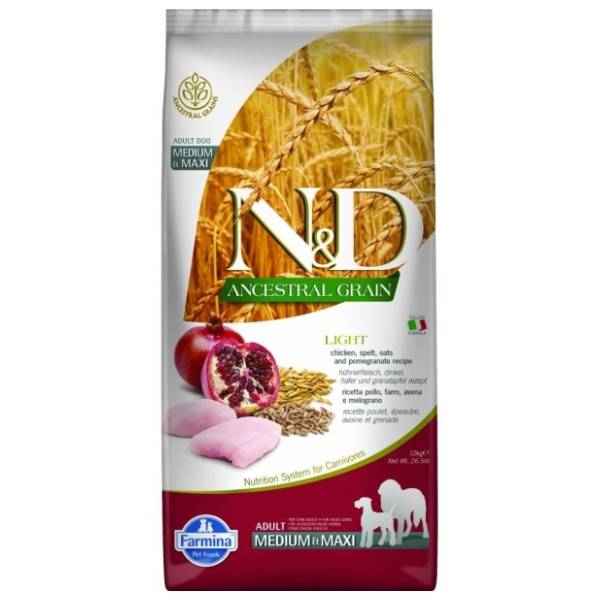 N&D Ancestral grain light hrana za pse piletina i nar 12kg