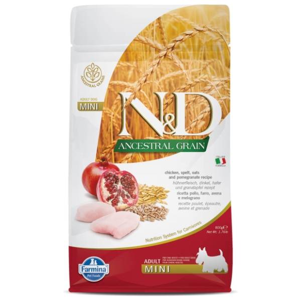 N&D Ancestral grain mini adult hrana za pse piletina nar 800g