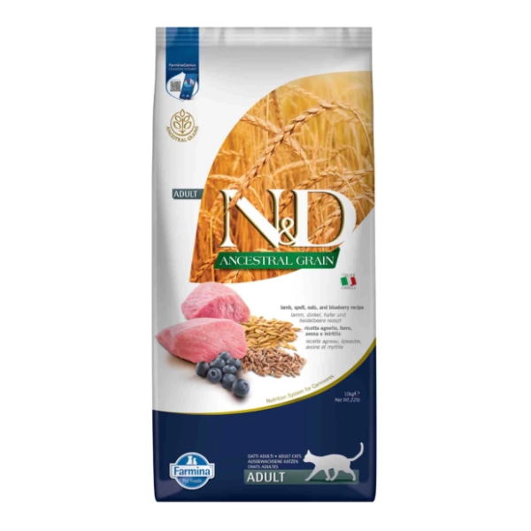 N&D Low grain hrana za odrasle mačke jagnejtina borovnica 10kg