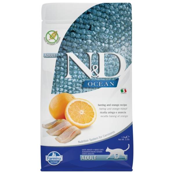 N&D Ocean hrana za odrasle mačke haringa i pomorandža 5kg