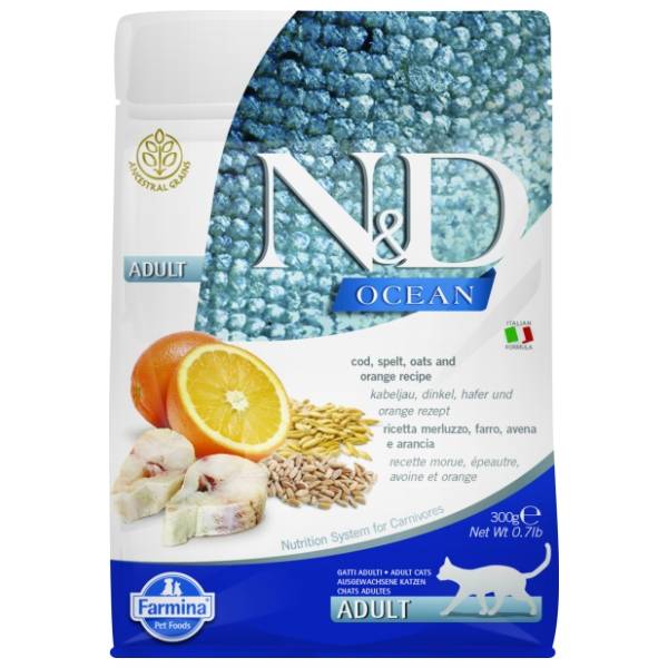 N&D Ocean adult hrana za mačke pomorandža i bakalar 300g