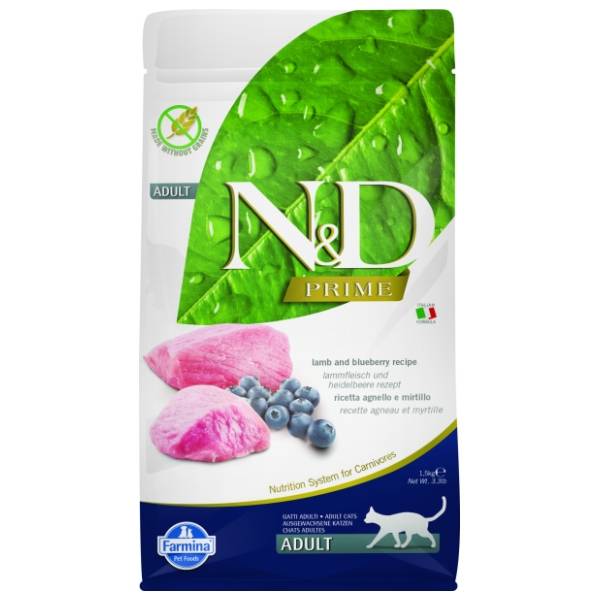 N&D Prime hrana za odrasle mačke jagnjetina i borovnica 1,5kg