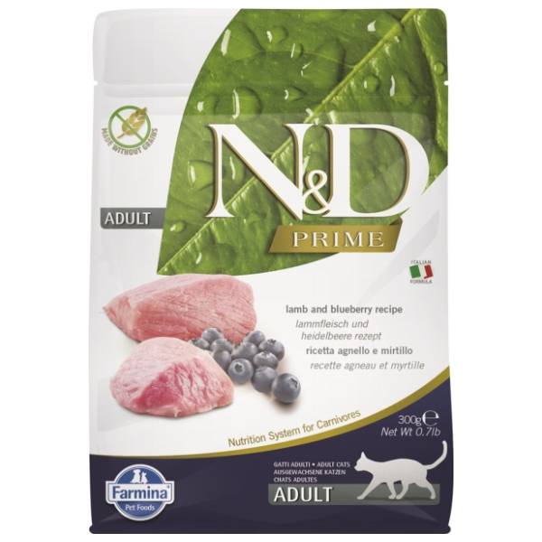 N&D Prime hrana za odrasle mačke jagnjetina i borovnica 300g
