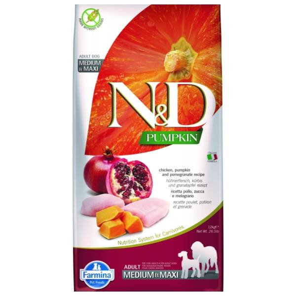 N&D Pumpkin medium maxi adult hrana za pse piletina nar 12kg