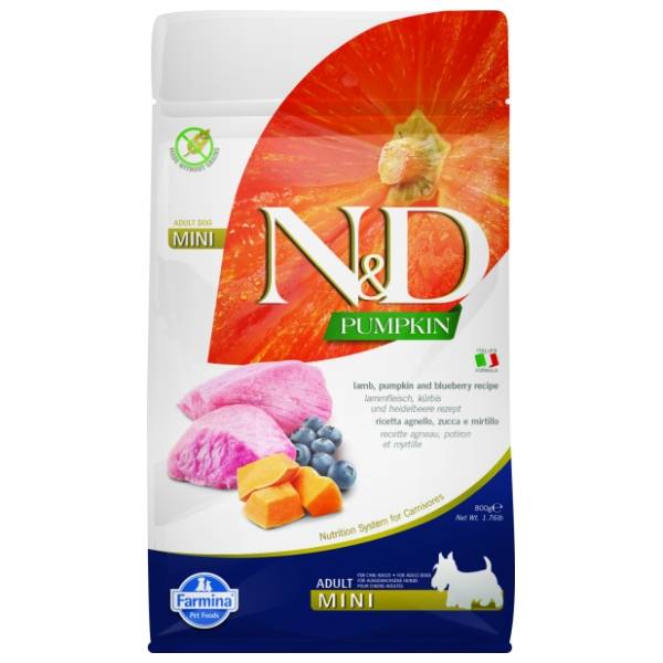 N&D Pumpkin mini adult hrana za pse jagnjetina borovnica 800g
