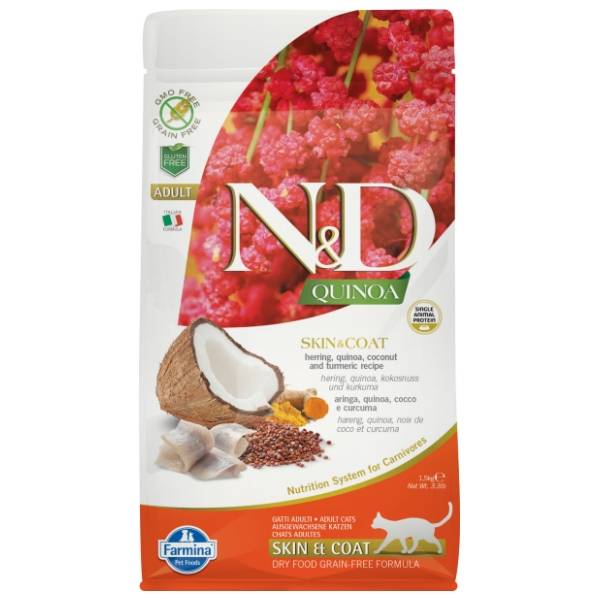 N&D Quinoa skin & coat hrana za mačke haringa i kokos 1,5kg