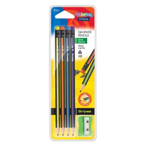 Grafitna olovka sa gumicom COLORINO trouglasta 4kom + zarezač