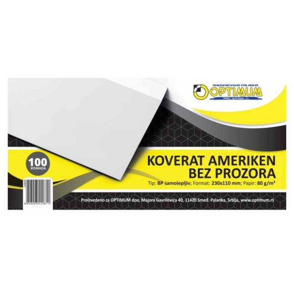Koverta bez prozora 11x23cm Ameriken OPTIMUM 100kom