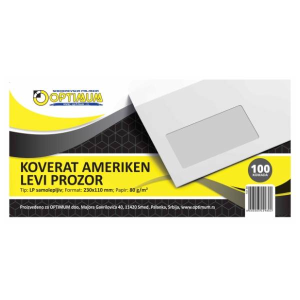 Koverta levi prozor 11x23cm Ameriken OPTIMUM 100kom